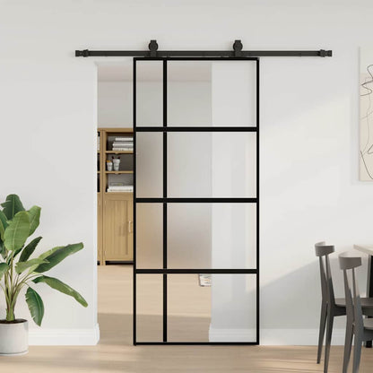 Porta Scorrevole Set Ferramenta Nera 90x205 cm Vetro Temperato