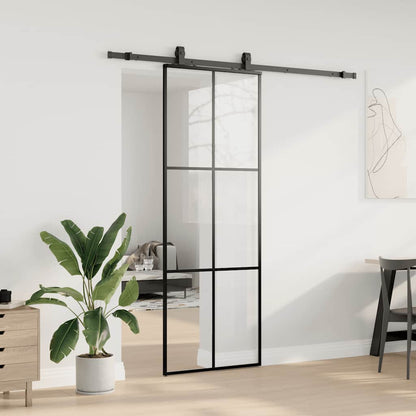 Porta Scorrevole con Ferramenta Nera 76x205 cm in Vetro ESG