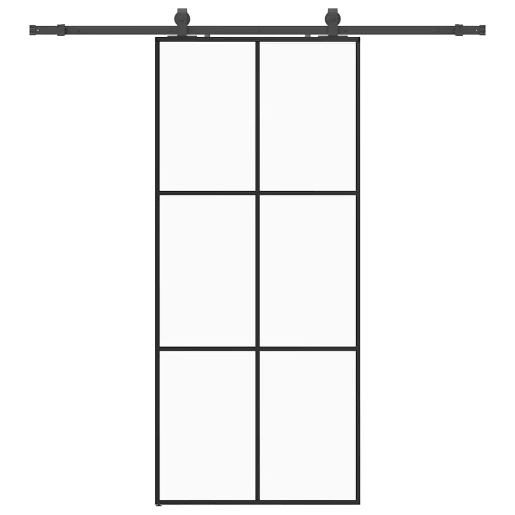 Porta Scorrevole con Ferramenta Nera 90x205 cm in Vetro ESG