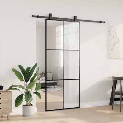 Porta Scorrevole con Ferramenta Nera 90x205 cm in Vetro ESG