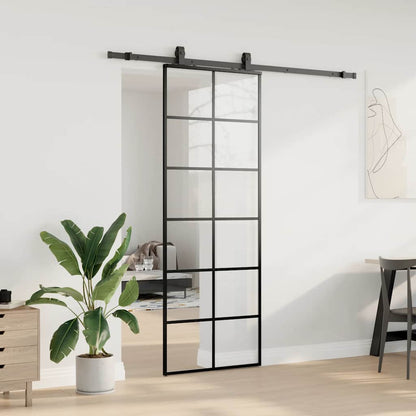 Porta Scorrevole con Ferramenta Nera 76x205 cm in Vetro ESG