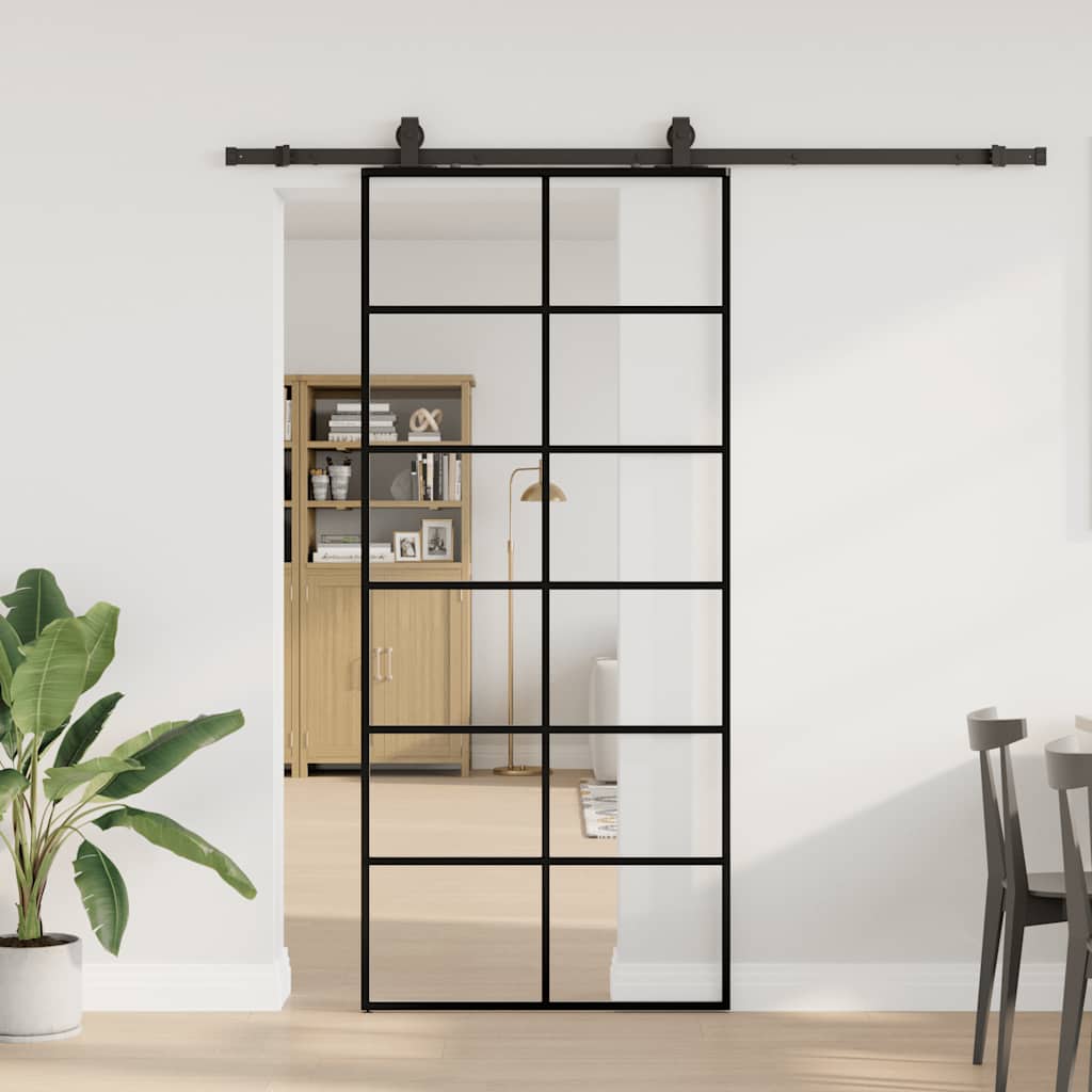 Porta Scorrevole con Ferramenta Nera 90x205 cm in Vetro ESG