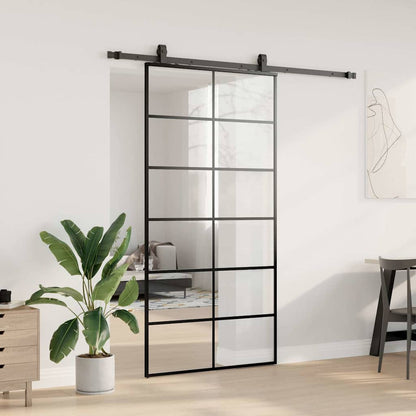 Porta Scorrevole con Ferramenta Nera 102x205 cm in Vetro ESG