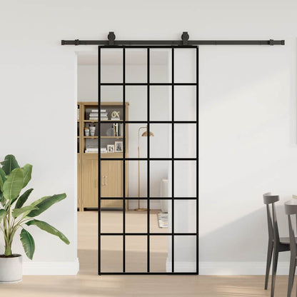 Porta Scorrevole con Ferramenta Nera 90x205 cm in Vetro ESG