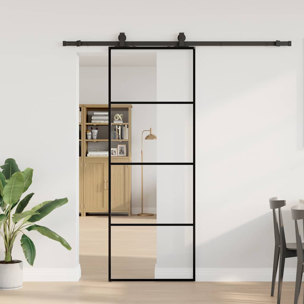 Porta Scorrevole con Ferramenta Nera 76x205 cm in Vetro ESG