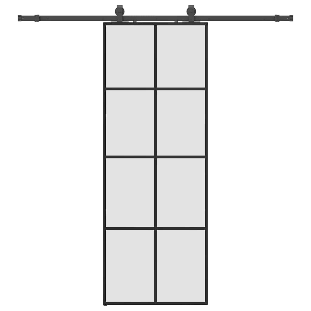 Porta Scorrevole con Ferramenta Nera 76x205 cm in Vetro ESG