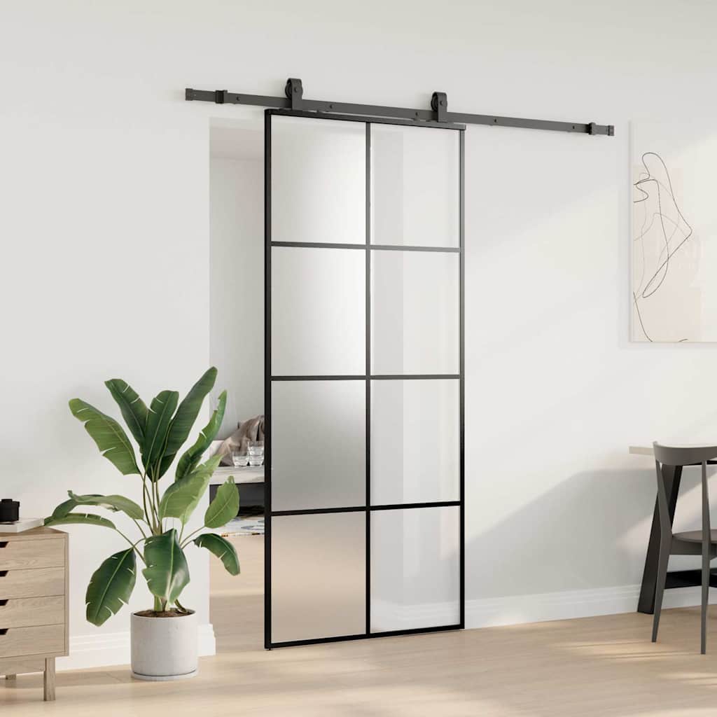 Porta Scorrevole con Ferramenta Nera 90x205 cm in Vetro ESG