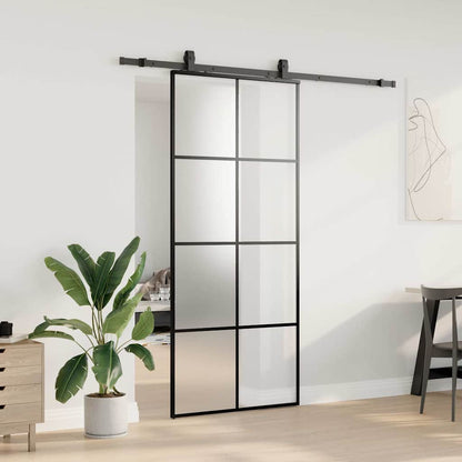 Porta Scorrevole con Ferramenta Nera 90x205 cm in Vetro ESG