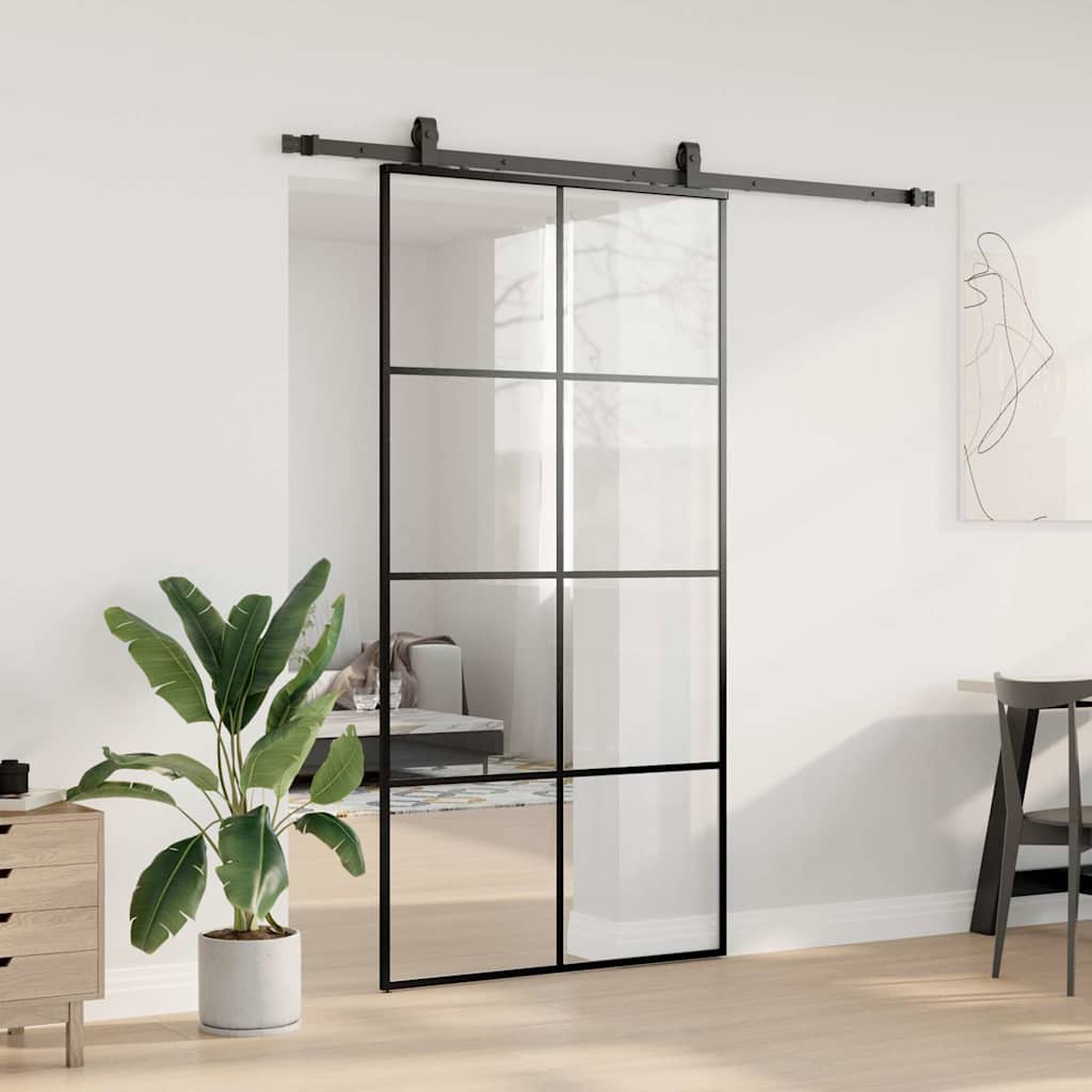 Porta Scorrevole con Ferramenta Nera 102,5x205 cm in Vetro ESG