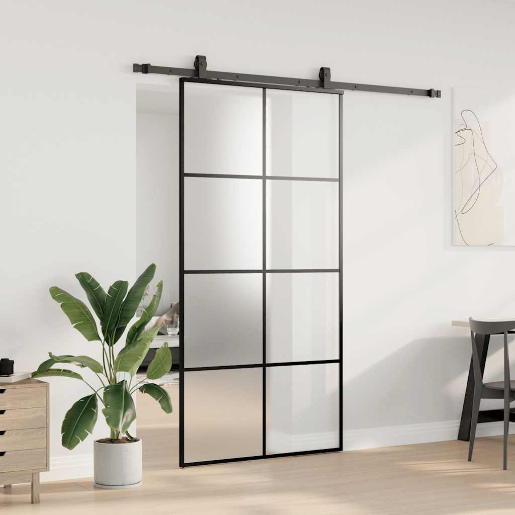 Porta Scorrevole con Ferramenta Nera 102,5x205 cm in Vetro ESG