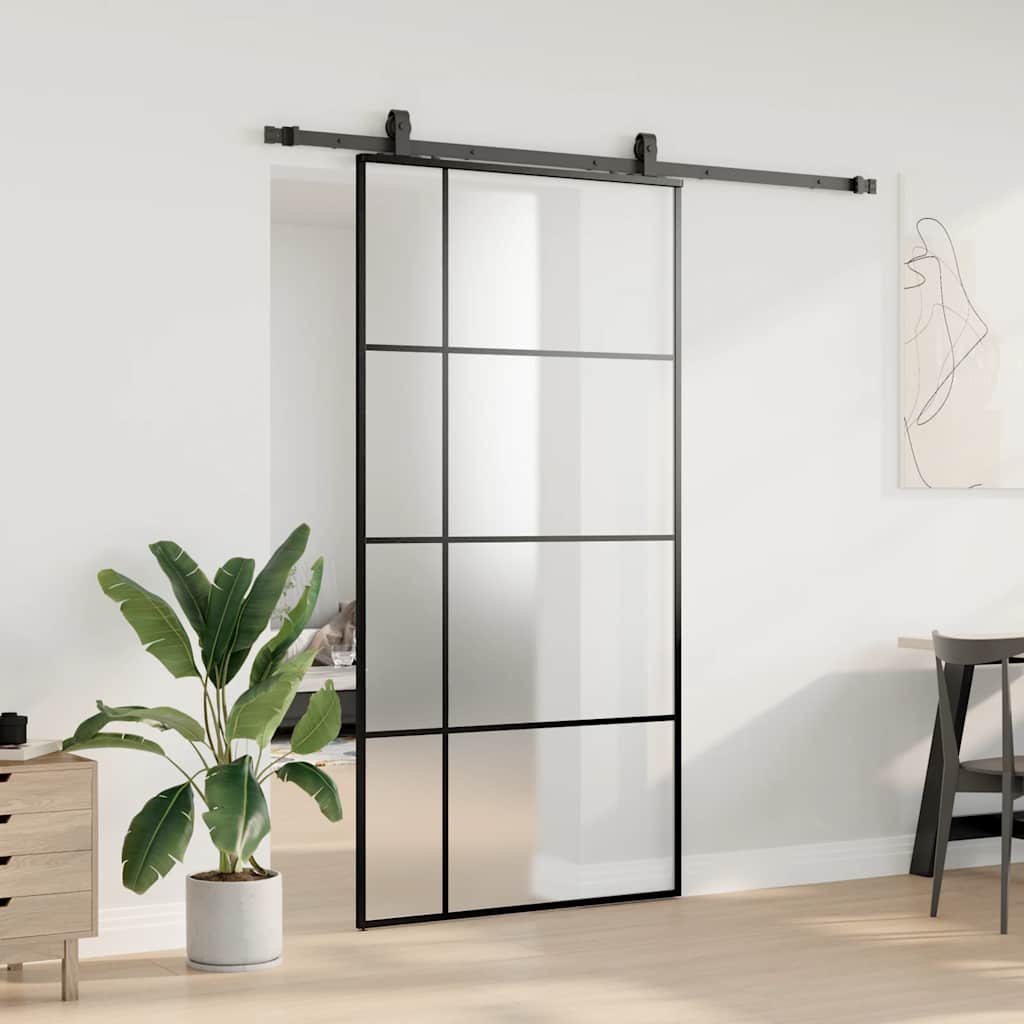 Porta Scorrevole con Ferramenta Nera 102,5x205 cm in Vetro ESG