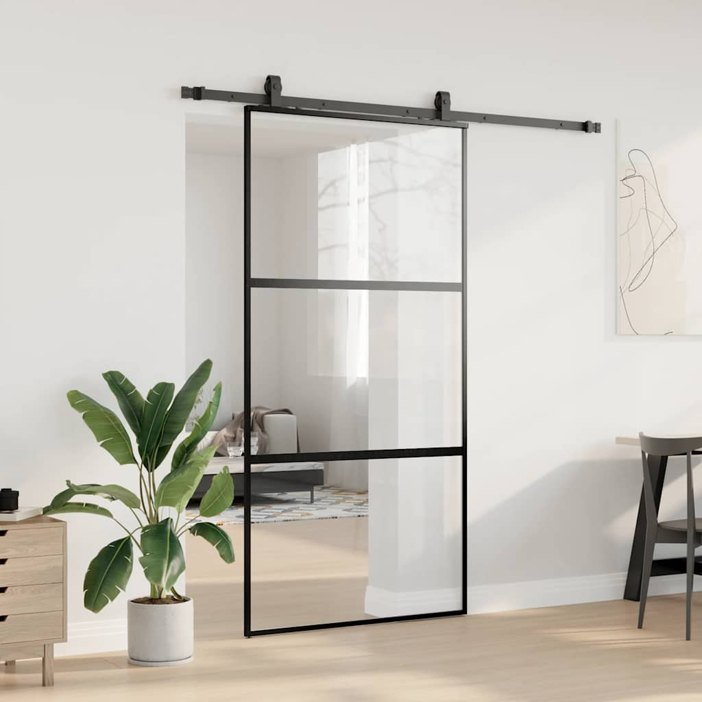 Porta Scorrevole Ferramenta Nera 102,5x205 cm Vetro Temperato