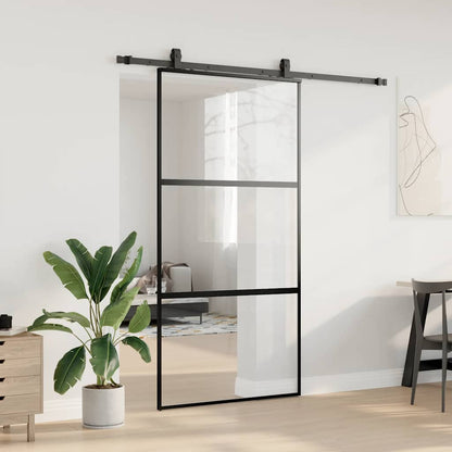 Porta Scorrevole Ferramenta Nera 102,5x205 cm Vetro Temperato