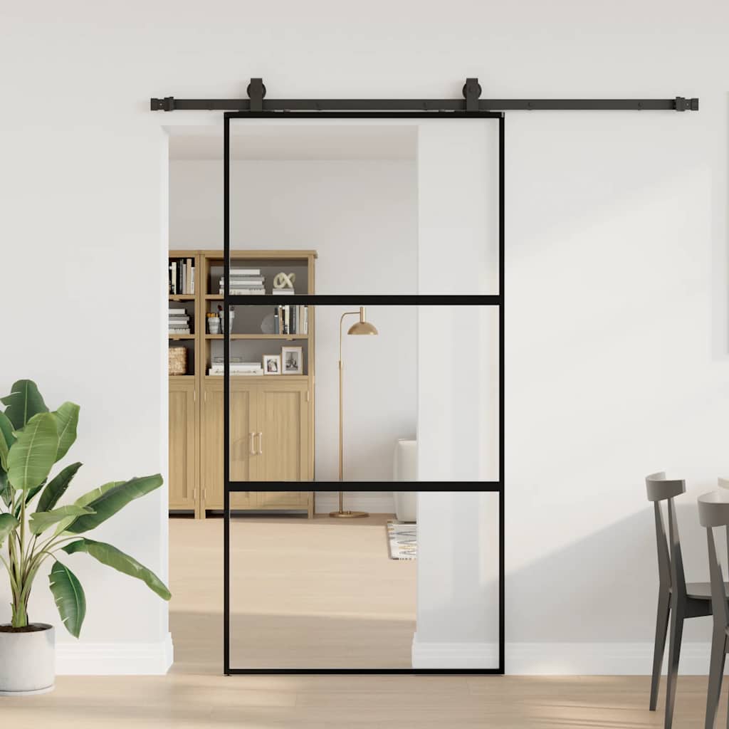 Porta Scorrevole Ferramenta Nera 102,5x205 cm Vetro Temperato