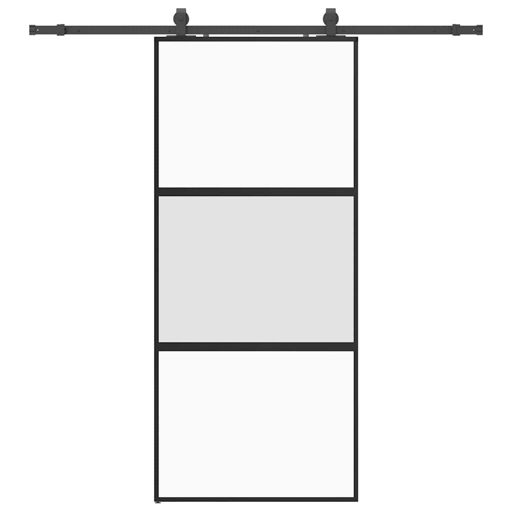 Porta Scorrevole Set Ferramenta Nera 90x205 cm Vetro Temperato