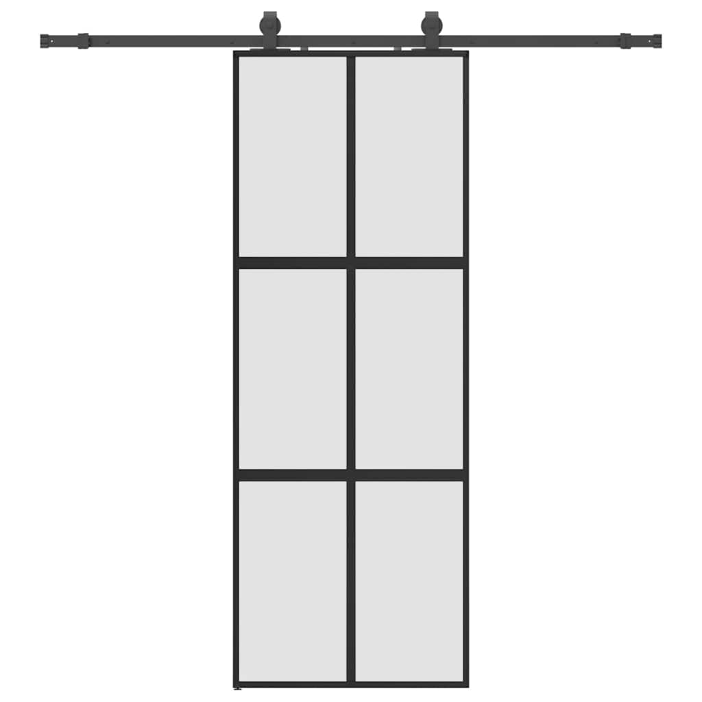 Porta Scorrevole Set Ferramenta Nera 76x205 cm Vetro Temperato