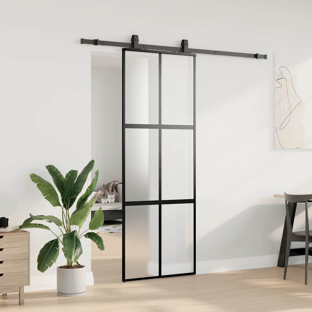Porta Scorrevole Set Ferramenta Nera 76x205 cm Vetro Temperato