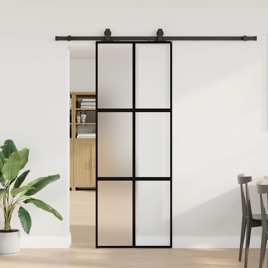 Porta Scorrevole Set Ferramenta Nera 76x205 cm Vetro Temperato