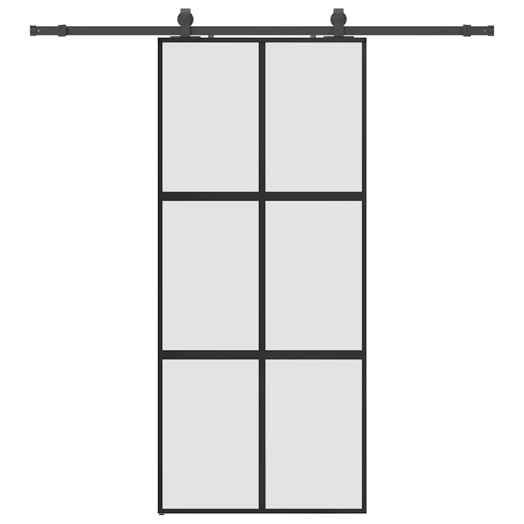Porta Scorrevole Set Ferramenta Nera 90x205 cm Vetro Temperato