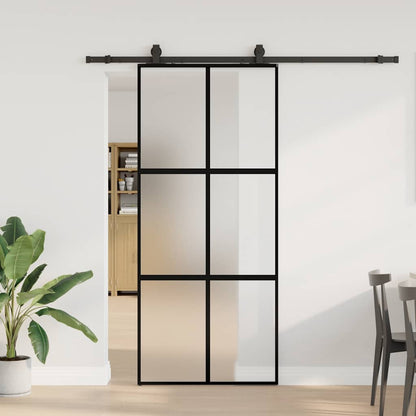 Porta Scorrevole Set Ferramenta Nera 90x205 cm Vetro Temperato