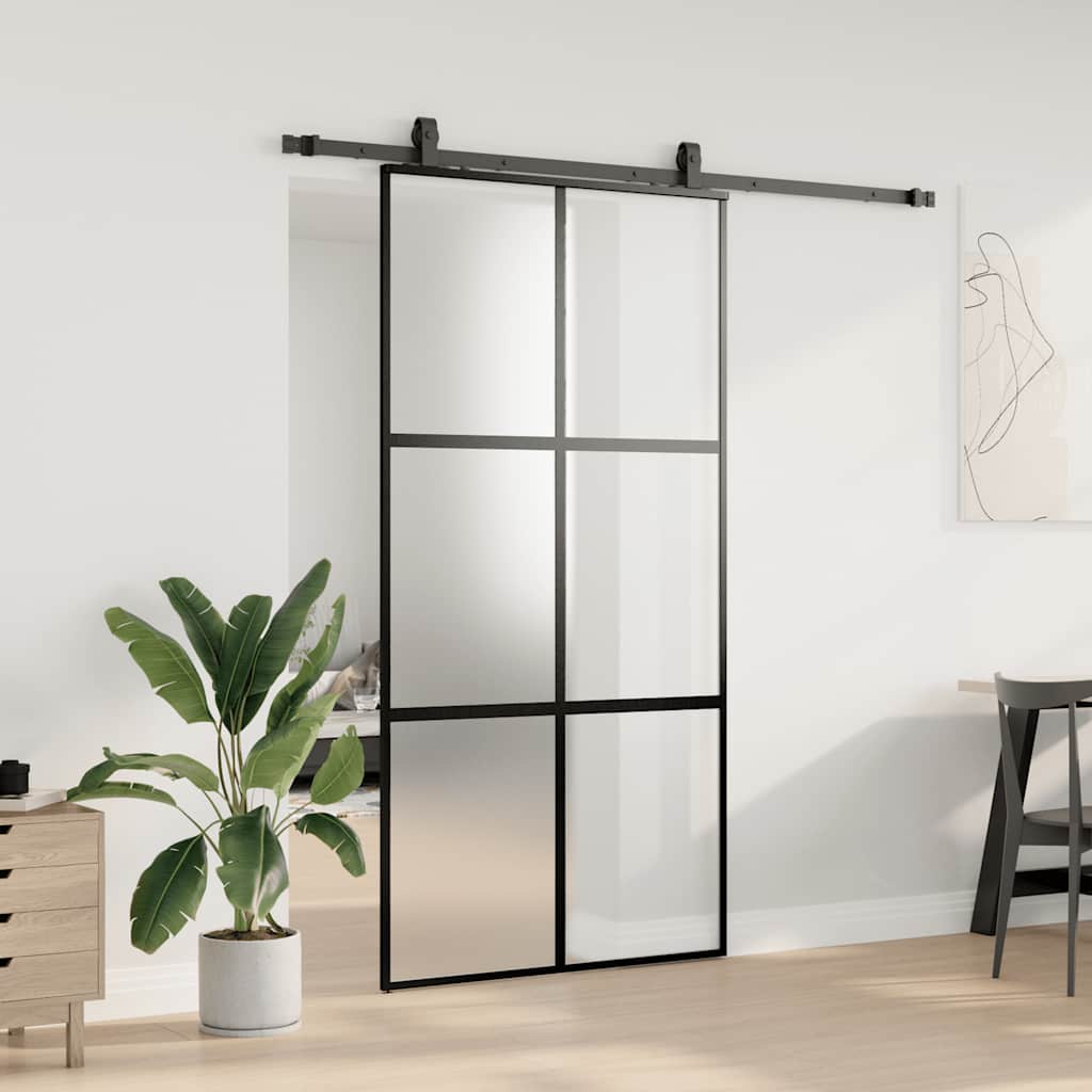 Porta Scorrevole Ferramenta Nera 102,5x205 cm Vetro Temperato