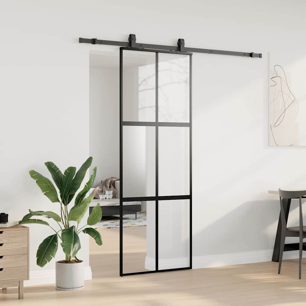 Porta Scorrevole Set Ferramenta Nera 76x205 cm Vetro Temperato