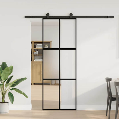 Porta Scorrevole Set Ferramenta Nera 76x205 cm Vetro Temperato