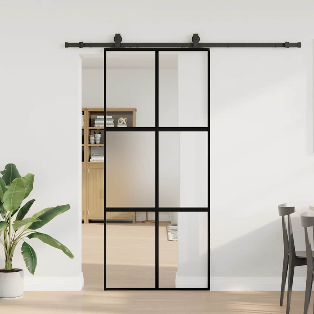Porta Scorrevole Set Ferramenta Nera 90x205 cm Vetro Temperato