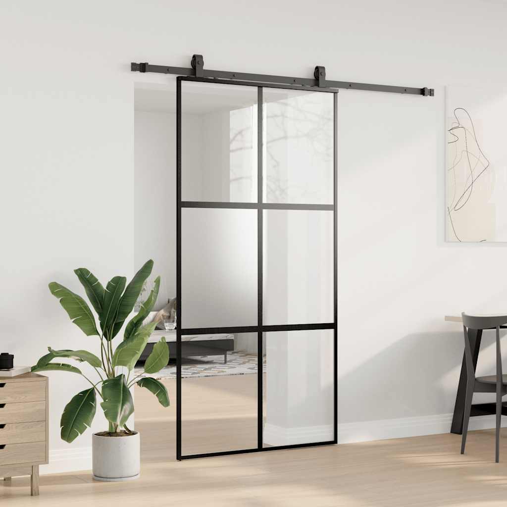 Porta Scorrevole Ferramenta Nera 102,5x205 cm Vetro Temperato