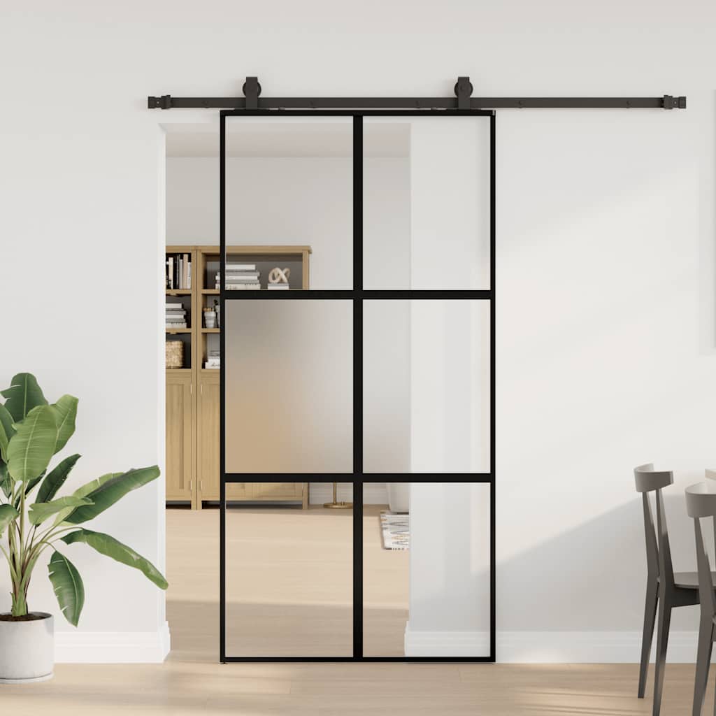 Porta Scorrevole Ferramenta Nera 102,5x205 cm Vetro Temperato