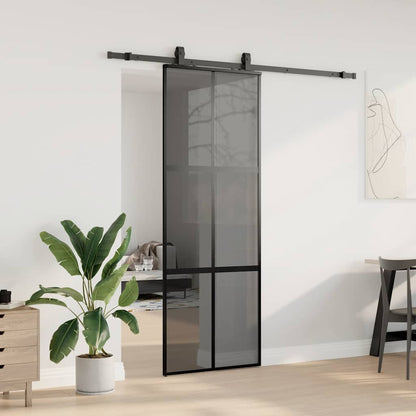 Porta Scorrevole Set Ferramenta Nera 76x205 cm Vetro Temperato