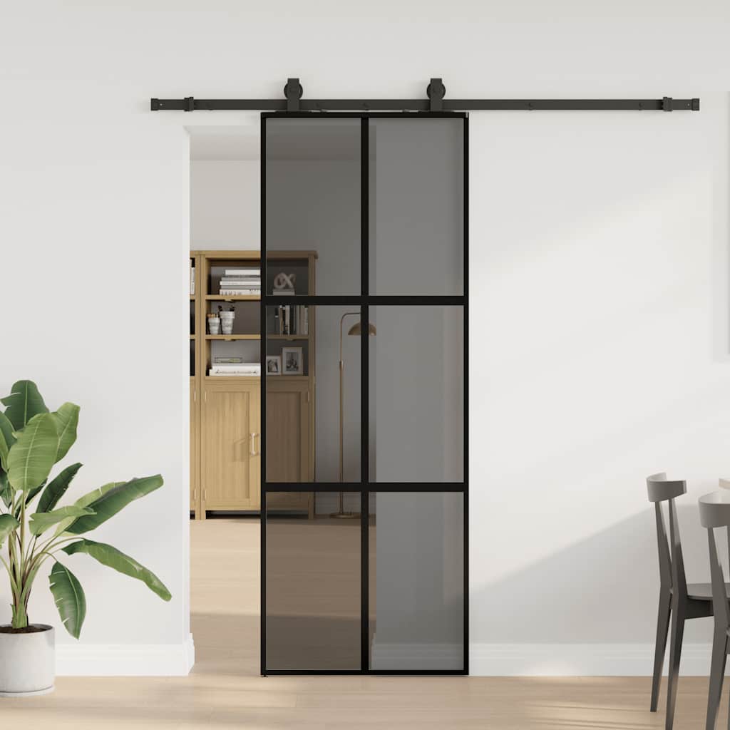 Porta Scorrevole Set Ferramenta Nera 76x205 cm Vetro Temperato