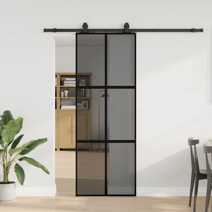 Porta Scorrevole Set Ferramenta Nera 76x205 cm Vetro Temperato