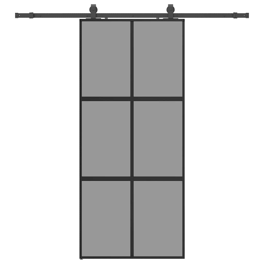 Porta Scorrevole Set Ferramenta Nera 90x205 cm Vetro Temperato