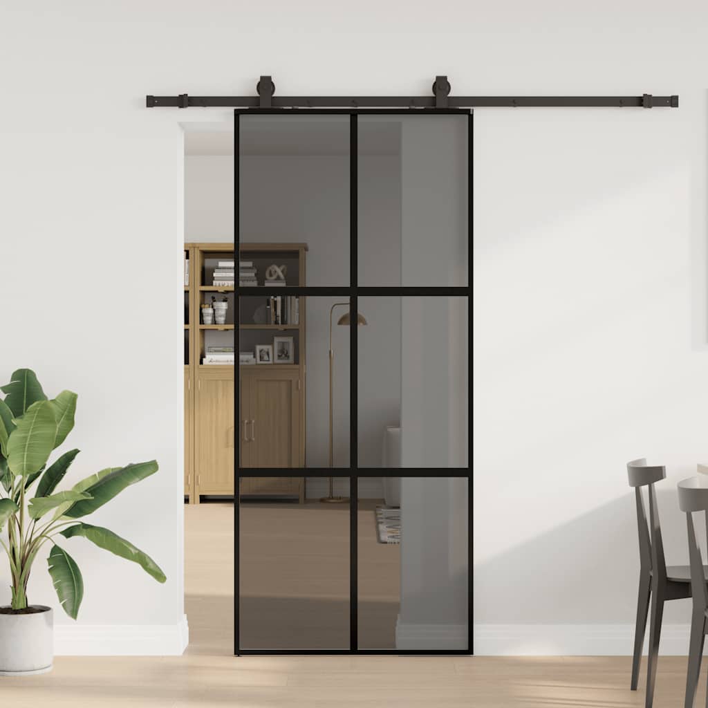Porta Scorrevole Set Ferramenta Nera 90x205 cm Vetro Temperato