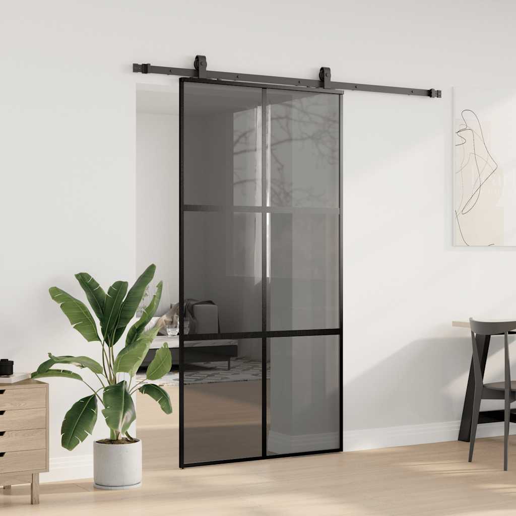 Porta Scorrevole Ferramenta Nera 102,5x205 cm Vetro Temperato