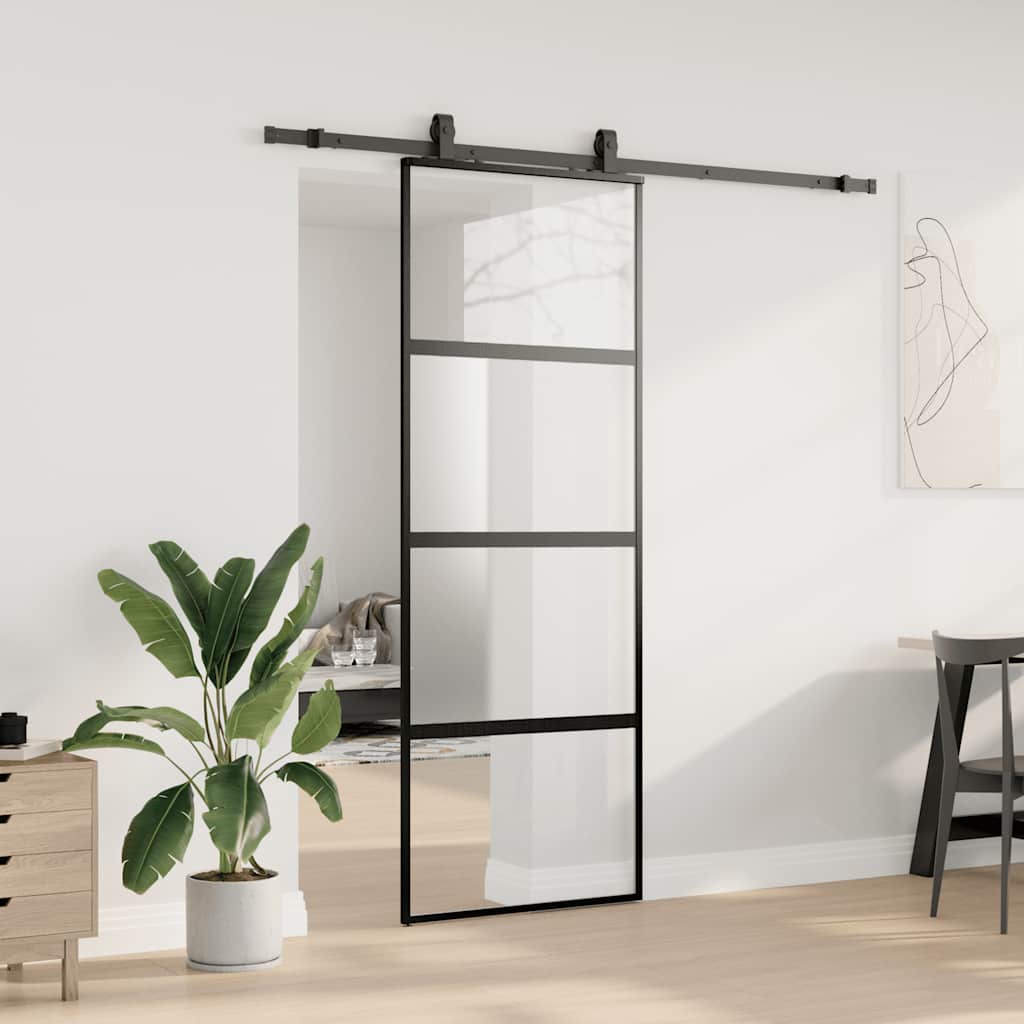 Porta Scorrevole Set Ferramenta Nera 76x205 cm Vetro Temperato