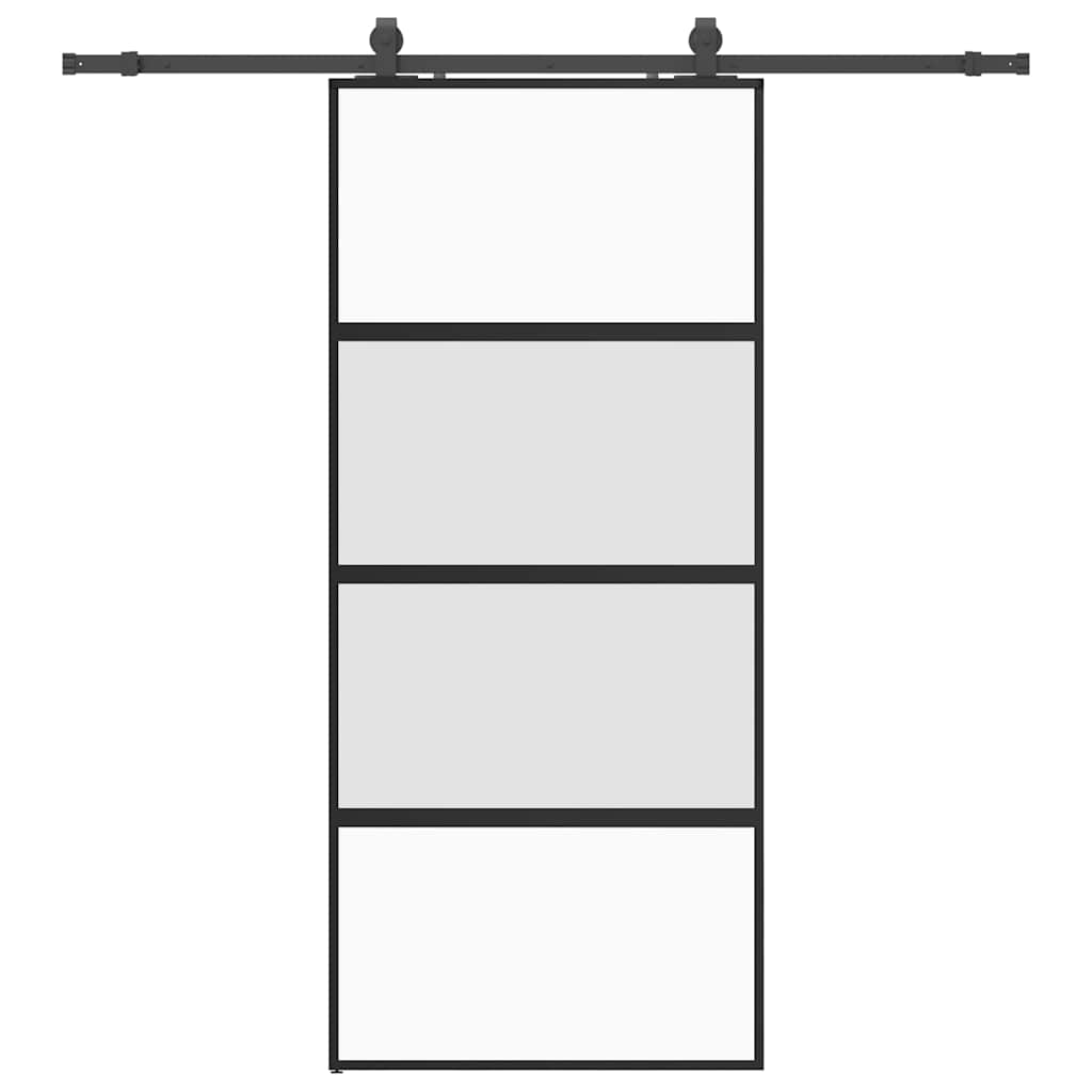 Porta Scorrevole Set Ferramenta Nera 90x205 cm Vetro Temperato
