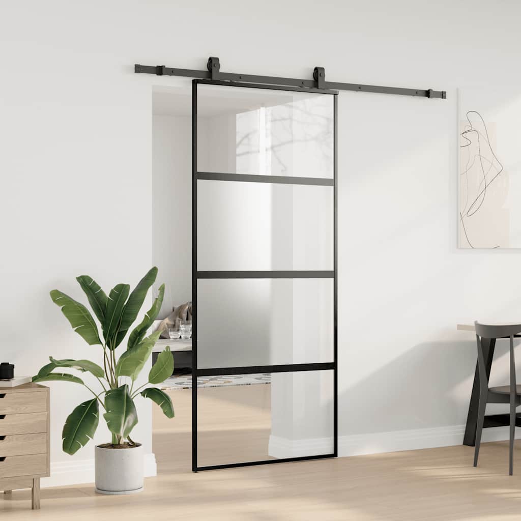 Porta Scorrevole Set Ferramenta Nera 90x205 cm Vetro Temperato