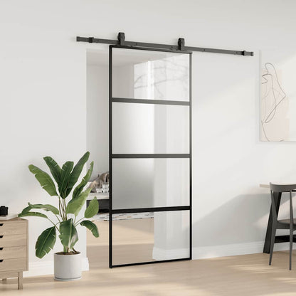 Porta Scorrevole Set Ferramenta Nera 90x205 cm Vetro Temperato