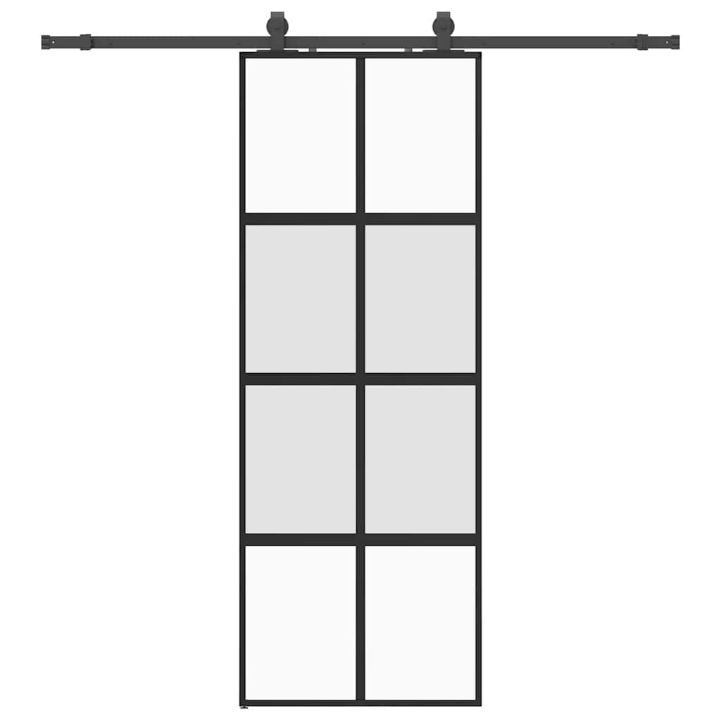 Porta Scorrevole Set Ferramenta Nera 76x205 cm Vetro Temperato