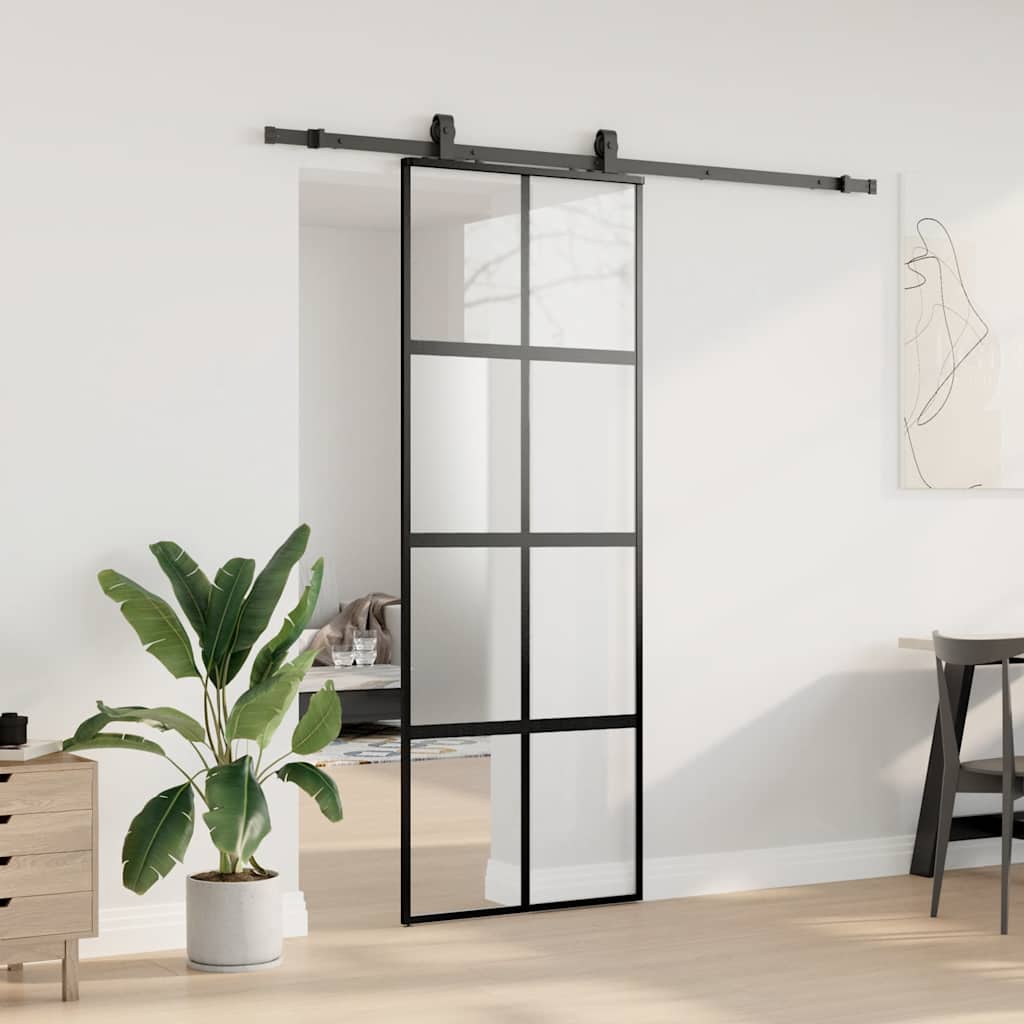 Porta Scorrevole Set Ferramenta Nera 76x205 cm Vetro Temperato