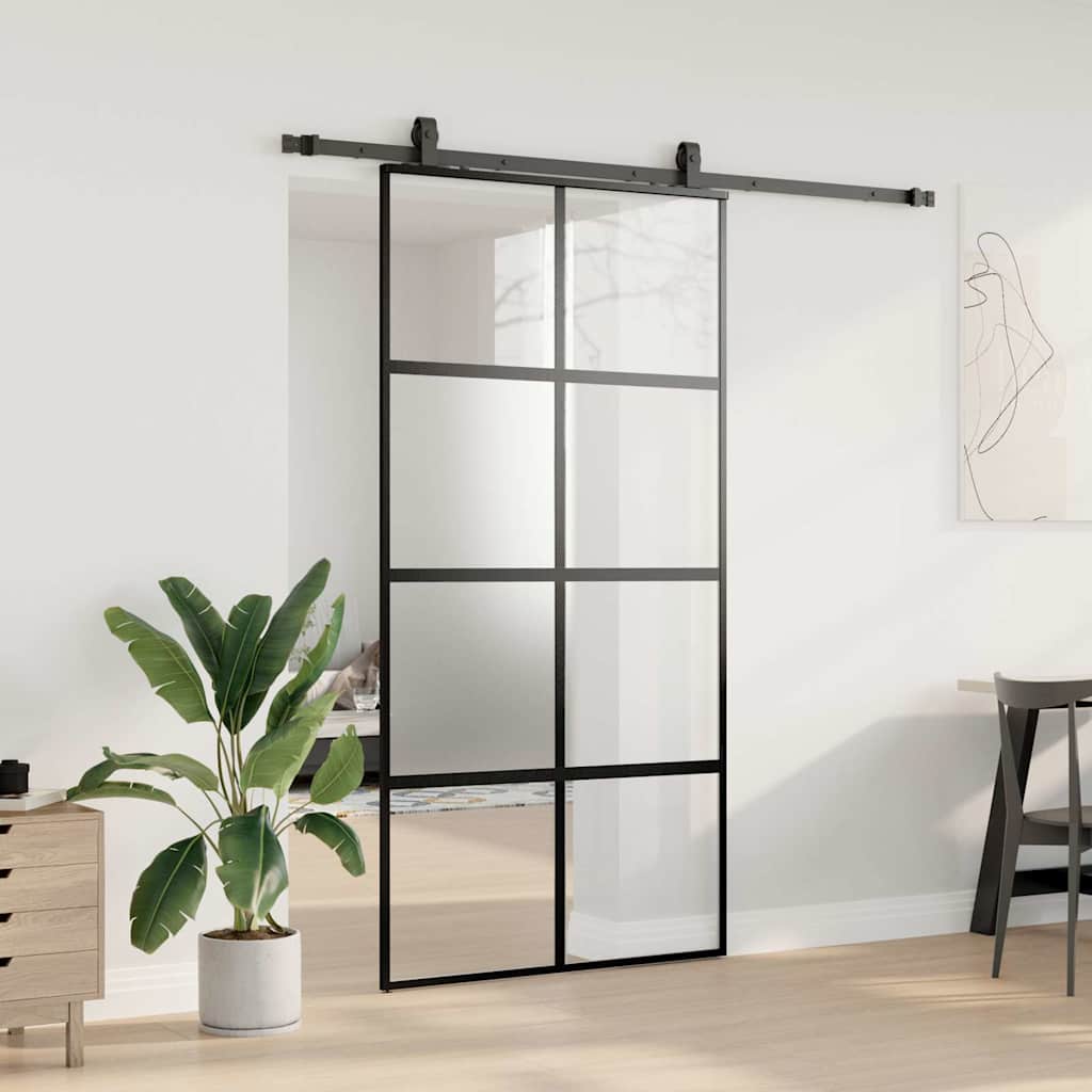 Porta Scorrevole Ferramenta Nera 102,5x205 cm Vetro Temperato