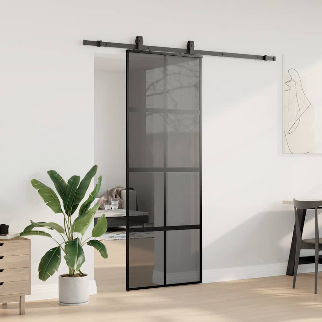 Porta Scorrevole Set Ferramenta Nera 76x205 cm Vetro Temperato