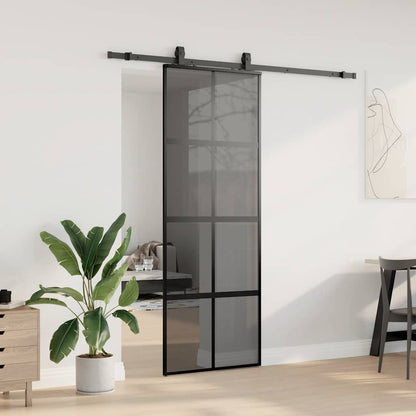 Porta Scorrevole Set Ferramenta Nera 76x205 cm Vetro Temperato