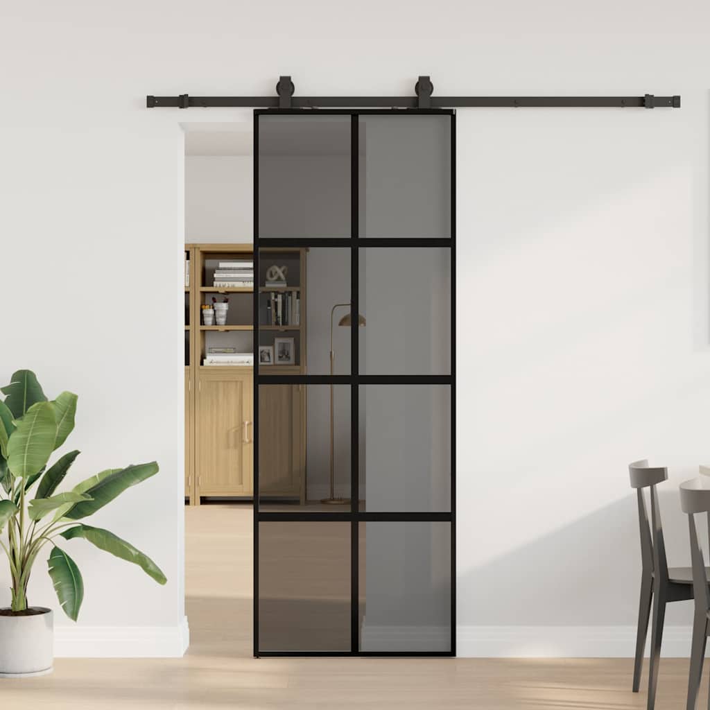 Porta Scorrevole Set Ferramenta Nera 76x205 cm Vetro Temperato