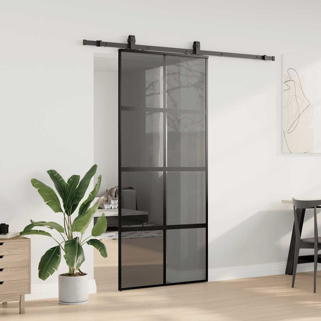 Porta Scorrevole Set Ferramenta Nera 90x205 cm Vetro Temperato