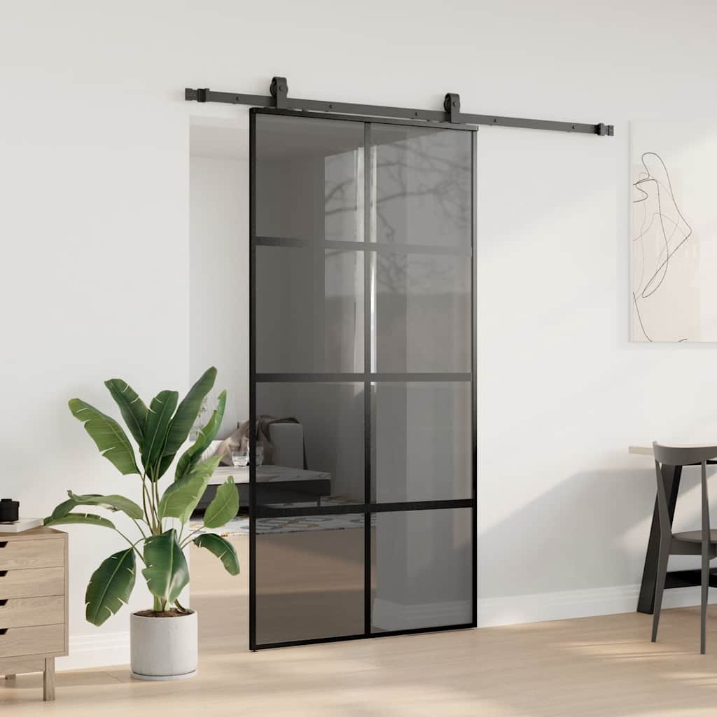 Porta Scorrevole Ferramenta Nera 102,5x205 cm Vetro Temperato