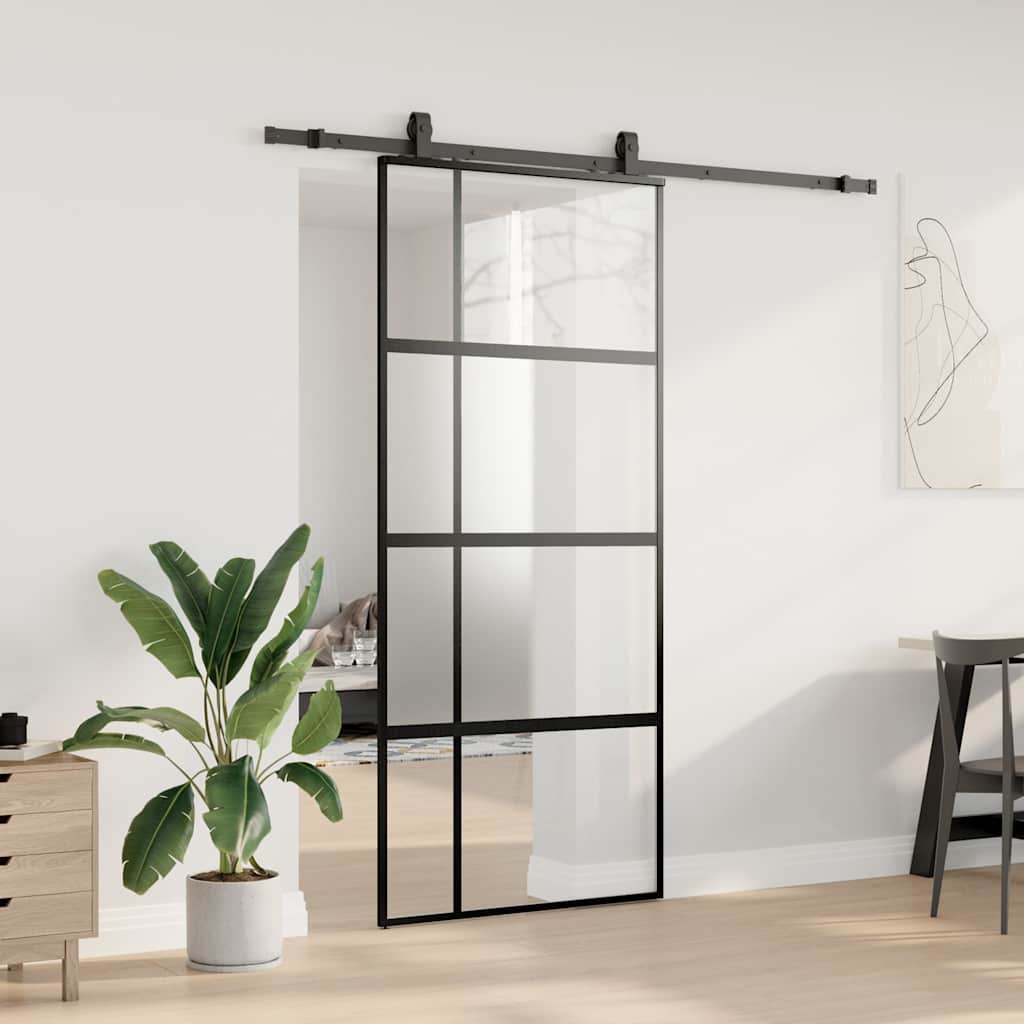 Porta Scorrevole Set Ferramenta Nera 90x205 cm Vetro Temperato