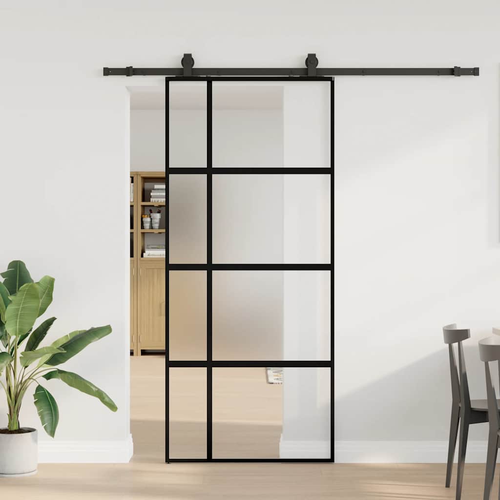Porta Scorrevole Set Ferramenta Nera 90x205 cm Vetro Temperato
